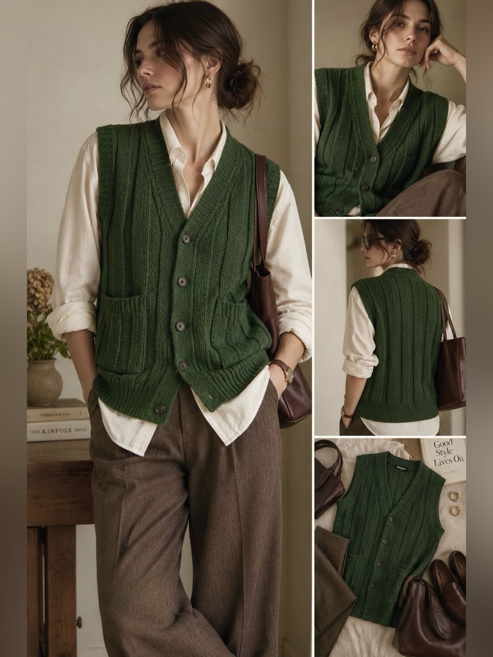 Lambswool Vest Green Knit Sweater Size L Le 31 Par Simons Sustainable Material
